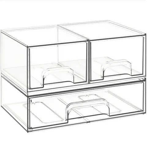 Criusia 3-Pack Stackable Storage Drawers Set - Transparent BPA-Free Plastic Boxes for Storage Organization, Modern Baby Products Use, Maximize Cabinet Space in Bathrooms, Dressing Tables