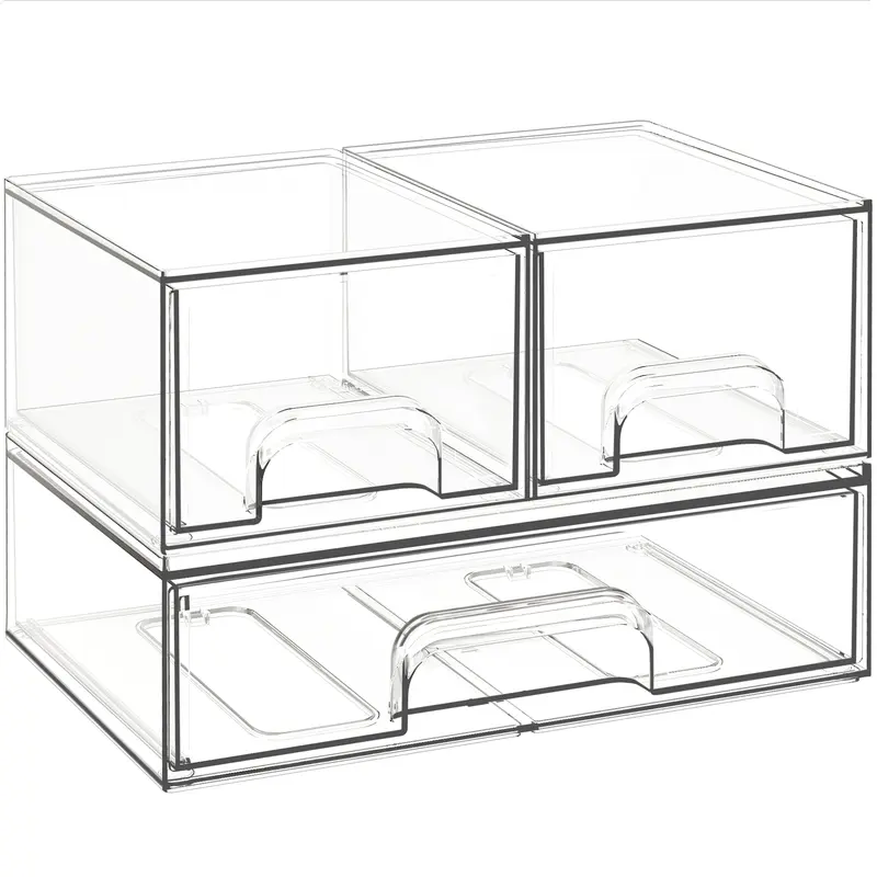 Criusia 3-Pack Stackable Storage Drawers Set - Transparent BPA-Free Plastic Boxes for Storage Organization, Modern Baby Products Use, Maximize Cabinet Space in Bathrooms, Dressing Tables