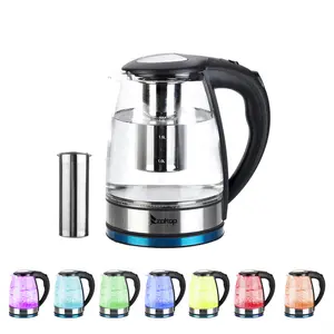 HD-1861-A Cordless Glass Kettle, 1.8L 1200W Kitchen Appliances, 7-Color LED Lights, 360° Rotatable Base, Auto Shut-off, Spill-Proof Mesh | Glass Water Kettle for Tea, Coffee