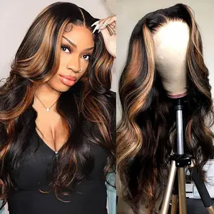 ALIGLOSSY 13x6 Ombre Balayage Highlight Body Wave Lace Front Wigs 1B 30 Balayage Highlight PRE Colored Wavy HD Transparent Lace Frontal Human Hair Wigs For Women