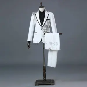 Elegant Appliqued Mens Suits Slim Fit 2 Piece Formal Tuxedo Suits Blazer Pants with Bow Tie for Wedding Prom Menswear Workwear Longsleeves Plain business casual outfits suits Beige Wetsuit