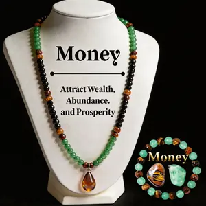 2pcs Money Attraction Necklace bracelet set With GreenAventurine & Tiger Eye  Pendant Healing Crystal Stone ，Anniversary, Vacation &Theme Parties Jewelry Charms Abundance Crystal bracelet，Long Chain，Sweater chain，Ideal Gift Jewelry for Men and Women