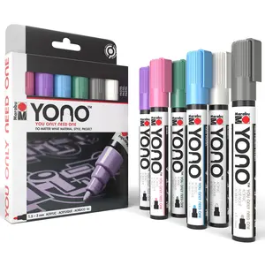 Marabu YONO Pastel Paint Markers - 6 Pack - Acrylic Paint Pens for Metal, Stone, Wood, Canvas, Glass, Ceramic, Plastic, Leather, Rocks, Tumbler Making, and Shoes