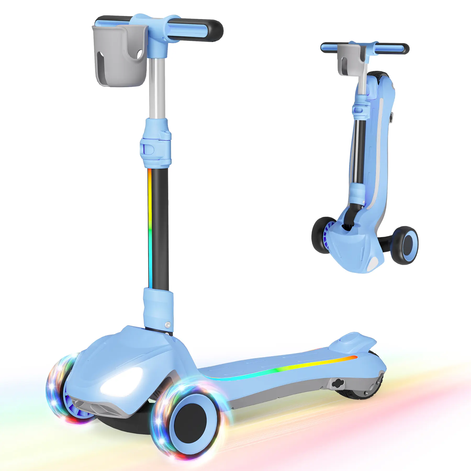 Commugo D3 Adjustable Kids Electric Scooter with 3 LED Light Wheels, Lean-to-Steer, Anti-Slip Deck, Foldable Balance Scooter for Toddlers Boys Girls summerwins