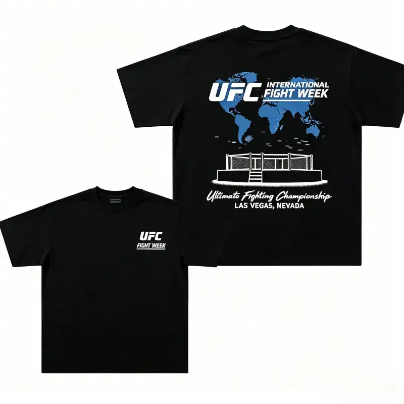 Fight Week T-shirt, core logo pattern T-shirt, ultimate fighting tournament apparel, casual crew neck fabric men's clothing, soft classic style, cotton close-fitting green fitness long-sleeve innovative sports crew neck shirt