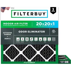 Filterbuy 20x20x1 Air Filter (2-Pack), Pleated MERV 8 Odor Eliminator HVAC AC Furnace Air Filters (Actual Size: 19.50 x 19.50 x 0.75 Inches)