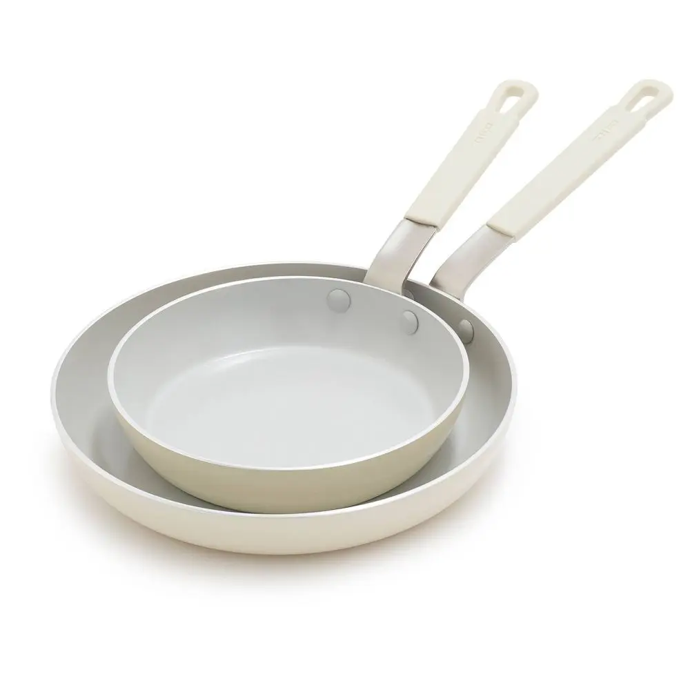 Bobby Flay 2pk (8" and 10") Ceramic Nonstick Aluminum Fry Pan Set Cream: Dishwasher-Safe PTFE & PFOA Free