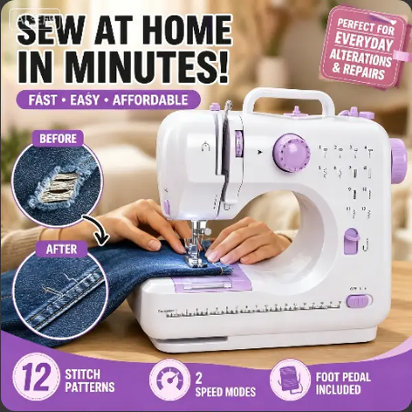 Portable Mini Sewing Machine for Beginners, 12 Stitch Patterns, 2 Speed with Foot Pedal, Small Electric Sewing Machine for Household DIY, Clothes Repair & Fabric Alterations