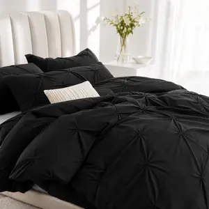 JOLLYVOGUE Black Queen Comforter Set 7 Pieces - Bed in a Bag for All Season,Girly Room Decor,Super Soft Warm Fluffy Plush,Breathable & Lightweight, Pintuck Bedding Sets with Comforter, Flat Sheet, Fitted Sheet and Pillowcases Shams #Summervibes
