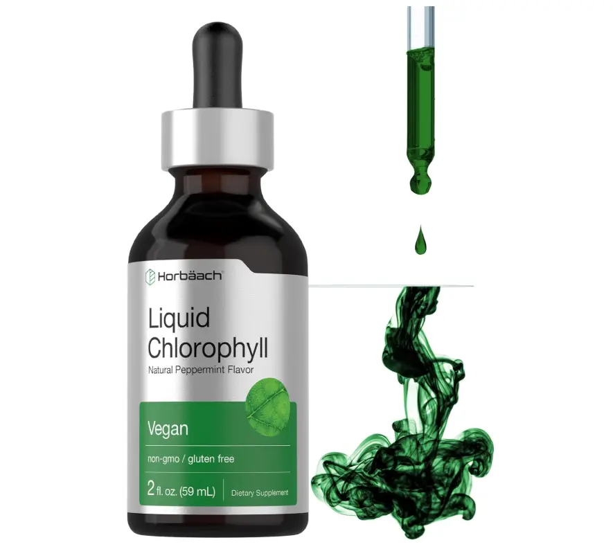 Horbäach Liquid Chlorophyll Drops | 2 oz | Vegan, Non-GMO, and Gluten Free Formula | Natural Peppermint Flavor