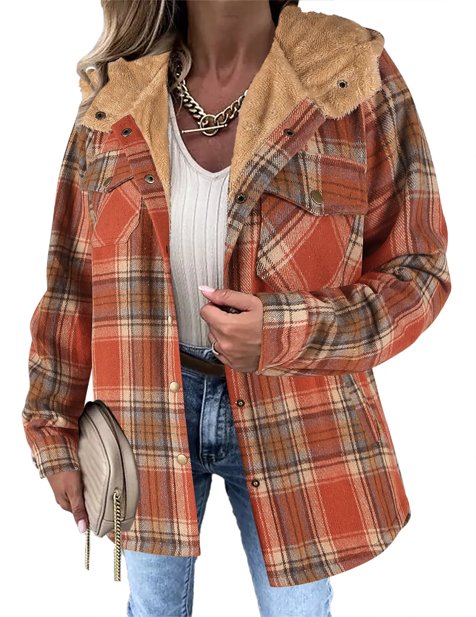 Womens Plaid Shacket Jacket Long Sleeve Button Down Fleece Hooded Jackets Warm Coat Halloween winter jacket Womens Plaid Shacket Jacket Long Sleeve Button Down Fleece Hooded Jackets Warm Coat Halloween winter jacket