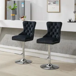 Thick Chrome Swivel Velvet Barstools,Adjustable 25-33"Height,Modern Upholstered with17.7" Base,Tufted Buttons&Diamond Pleating,Sponge&Spring Seat, Swivel Bar Stools for Home Pub&Kitchen Island