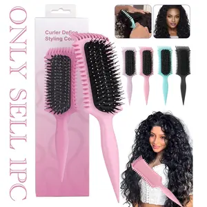 1PC Curly Hair Brush, Anti Static Hairbrush, Curl Defining Brush for Wet Curly, Wavy & Coily Hair, Detangling Styling Brush with Flexible Anti-Static Teeth for Curl Clumps, Hair Separation and Volume, Hair Tool for Women Daily Styling
