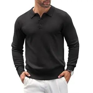 COOFANDY Mens Wool Knit Polo Shirts Casual Long Sleeve Classic Polo Shirts Button Down Golf Shirts Fathersdaygift Soft