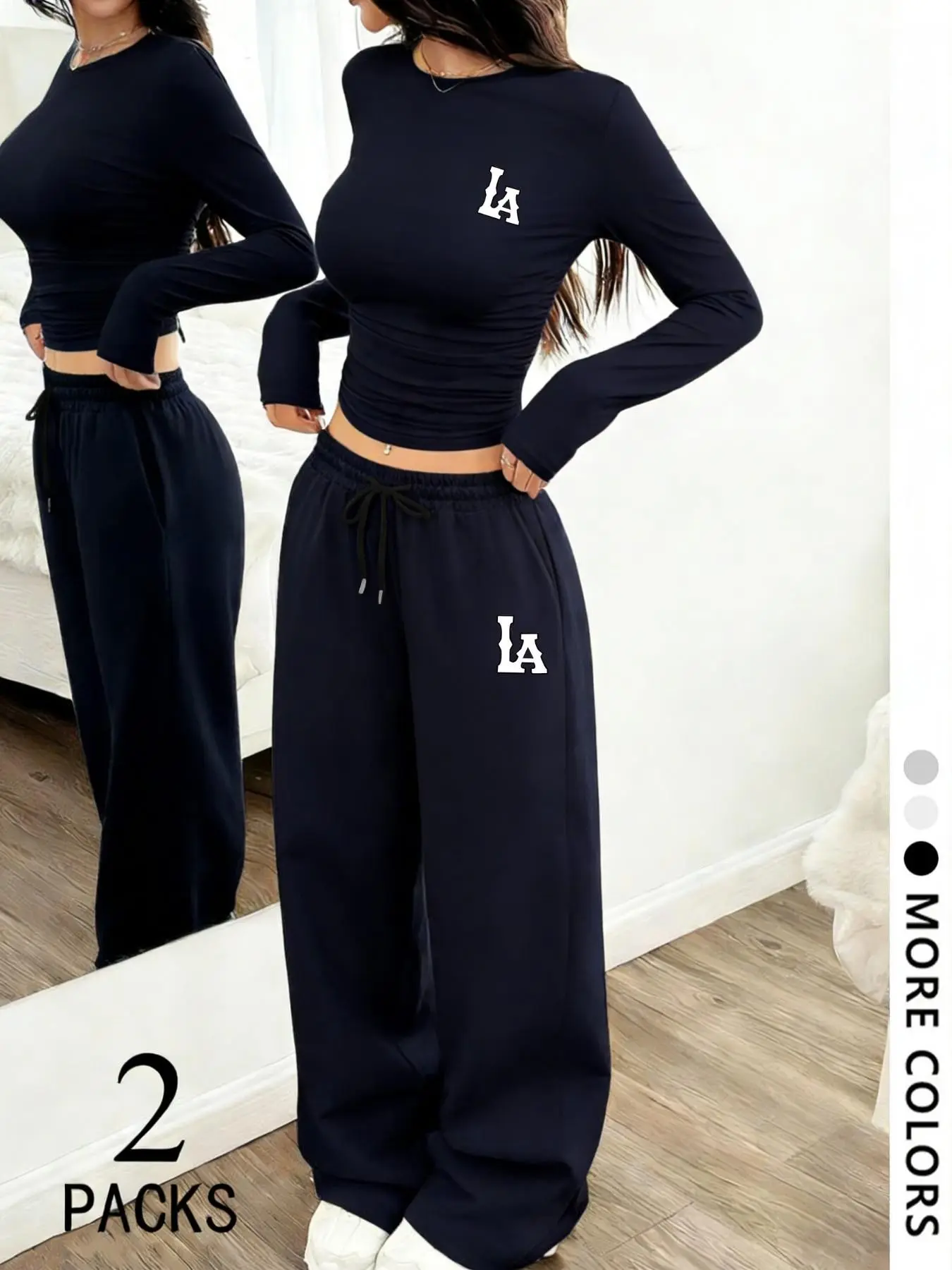 Women's Two-Piece Set, European Style Chic Casual Round Neck Long Sleeve Print Top, Loose Straight Leg Pants, Comfortable, Breathable, Soft Fabric, Perfect for Daily Wear, Travel, Shopping, Sleep, Womenswear, Clothes