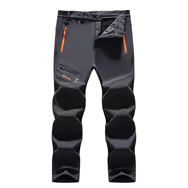 Men's Gray Heavyweight Hiking Pants - Knee Pad Details, Multiple Pockets Design, Perfect for Climbing & Outdoor Activities