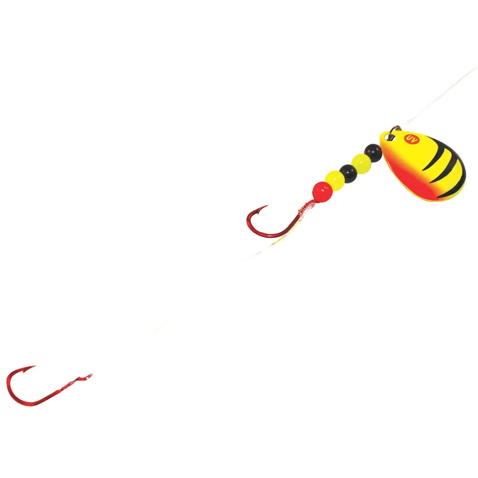 Walleye Crawler Harness Trolling Rig, 40 in Artificial Fishing Lure with Deep-Cup #3 Vibrating Blade, UV Finish and Super-Glo Beads