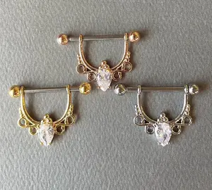 PAIR Pear Gem Filigree Dangle Nipple Rings Shields Pierced Body Piercing Jewelry