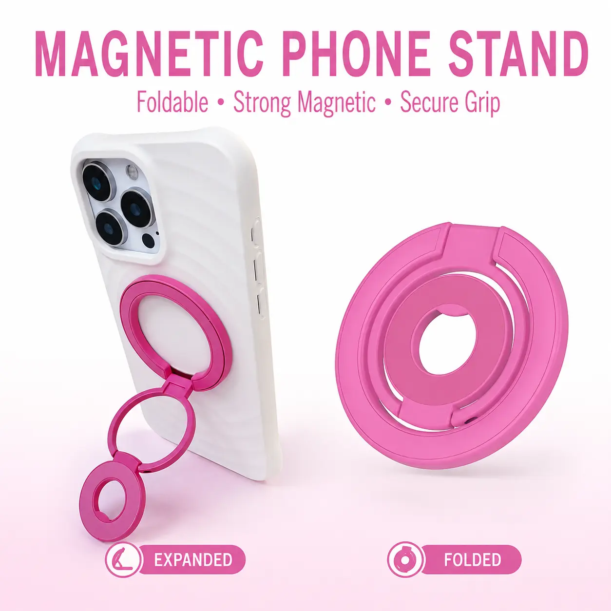Magnetic Phone Ring Holder for MagSafe Gym Phone Grip Stand Finger Ring Kickstand Dual-Sided Magnetic Stand for iPhone 17 16 Pro Max 16e 15 14 13 12 Pro Max,Samsung,Compatible for Wireless Car Mount