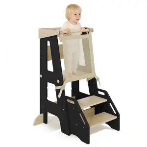 Montessori Learning Tower, 2-in-1 Convertible Toddler Stool with 3-Level Adjustable Height (Ideal Gift for Toddlers)