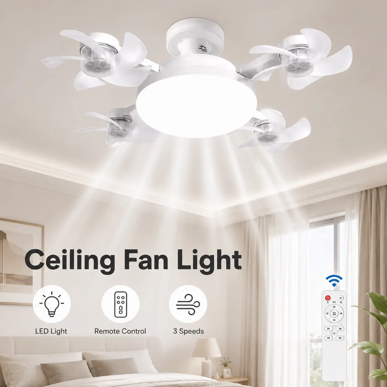 LEKAI 2026 New E27 Socket 2-in-1 Silent Motor LED Fan Light - Adjustable, Smart, Modern, Low Profile, Energy-Saving Cooling & Lighting Combo with Remote Control for Home Bedroom