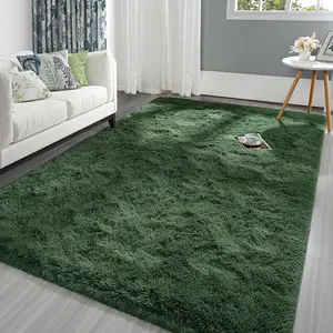 Deep Green Fluffy Rug for Bedroom Living Room Rectangle Large Plush Fuzzy Carpet, Non-Slip and Washable Rugs for Nursery Classroom