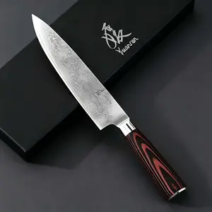 YUANREN Artisan-Grade Damascus Kitchen Knife! Red Burl Wood Handle + 8'' 67 Layers AUS-10 Stainless Steel Blade,Portable for Cooking/Camping, Perfect Gifts for lover