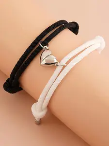 2pcs Heart Magnetic Buckle Fashion Couple Heart Charm Bracelet Handmade Adjustable Wristband Gift for Friends Family Birthday Valentine's Day