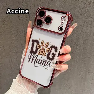 Phone Case for iPhone 17 16 Pro Max 15 Plus 14 13 12 11 E Air Dog Mama Paw Pattern Protective Four Corners Plated Shockproof Transparent Soft Silicone Cover