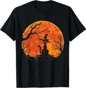 Vintage Scary Halloween Cat Costume Retro Cat Moon T-Shirt