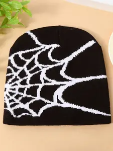 Gothic Spider Web Knit Fashion Beanie Fitted Hat, Trendy Hat, Knit Hats, Y2K Style, Hip-Hop Warm Elastic Cap, Suitable for Outdoor Sports, Daily Wear, Unisex