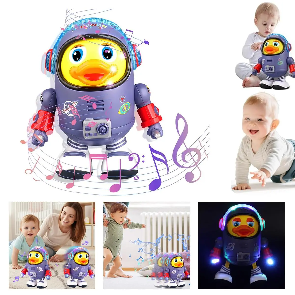 Dancing Space Duck Toy with Music & LED Lights, Musical Light Up Astronaut Duck Walking Toy, Swing Arm Dance Toy for Baby Toddlers Boys Girls Gift
