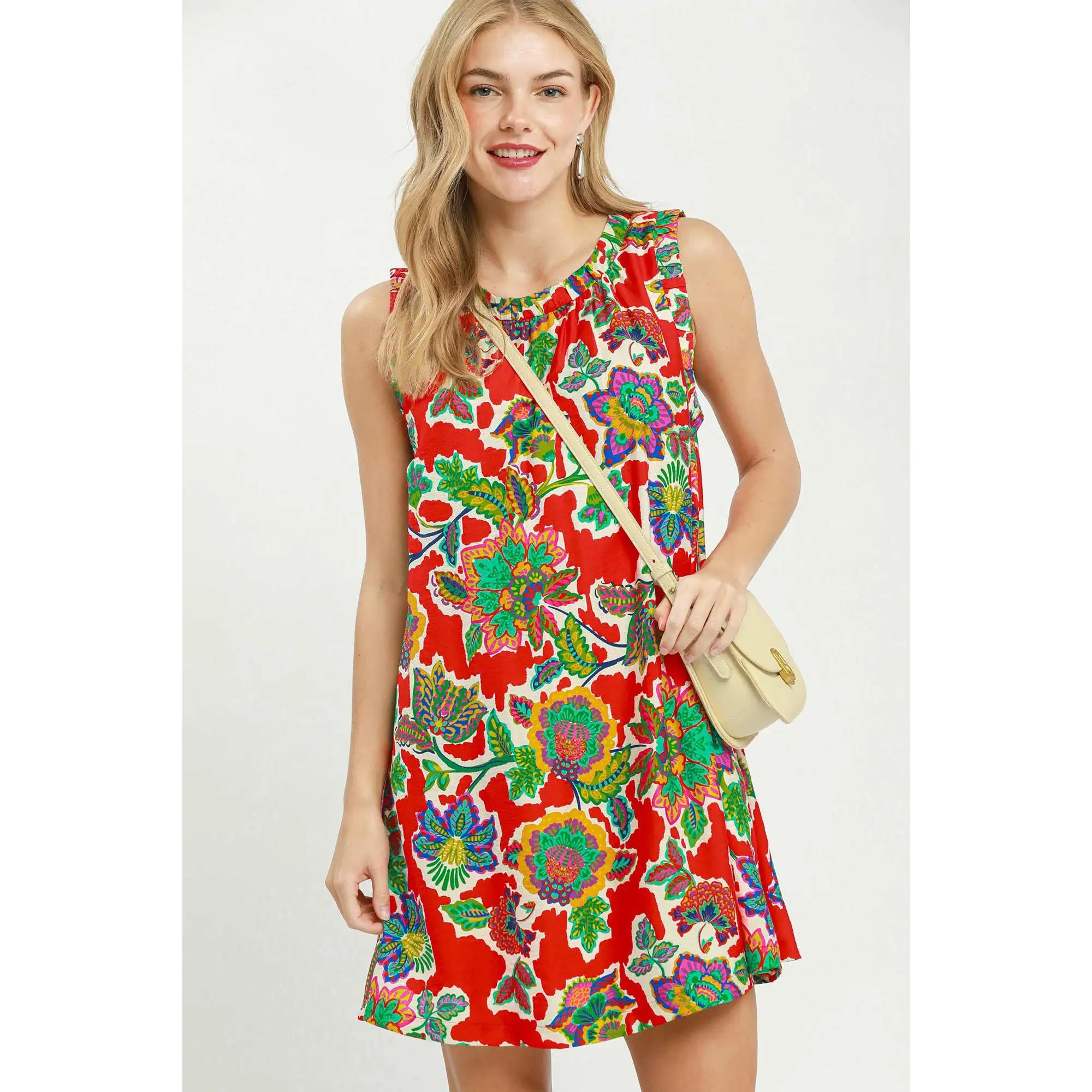 Umgee Abstract Print Sleeveless Shift Dress