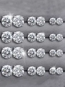 12 Pairs Earring Set, Elegant Geometric Artificial Zircon Earrings, Unisex Jewelry for Daily Wear, Party, Wedding, Gift
