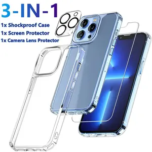 3 IN 1 Clear Shockproof Case &  Screen Protector & Camera Lens Protector for iPhone 16 Pro Max 16 15 14 13 12 11 Accessories Cover Accessories Cover
