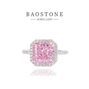 BAOSTONE Lab Created Artificial Gemstone 925 Silver Ring-The Princess's Pink Candy-#J221