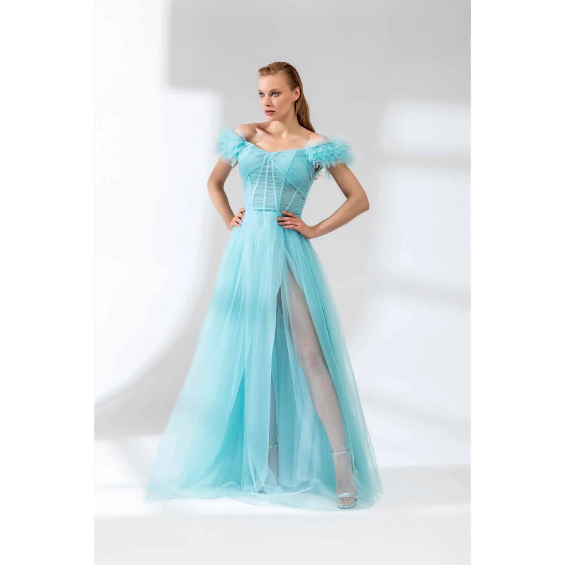 Diala Turquoise Tulle Gown Diala Turquoise Tulle Gown