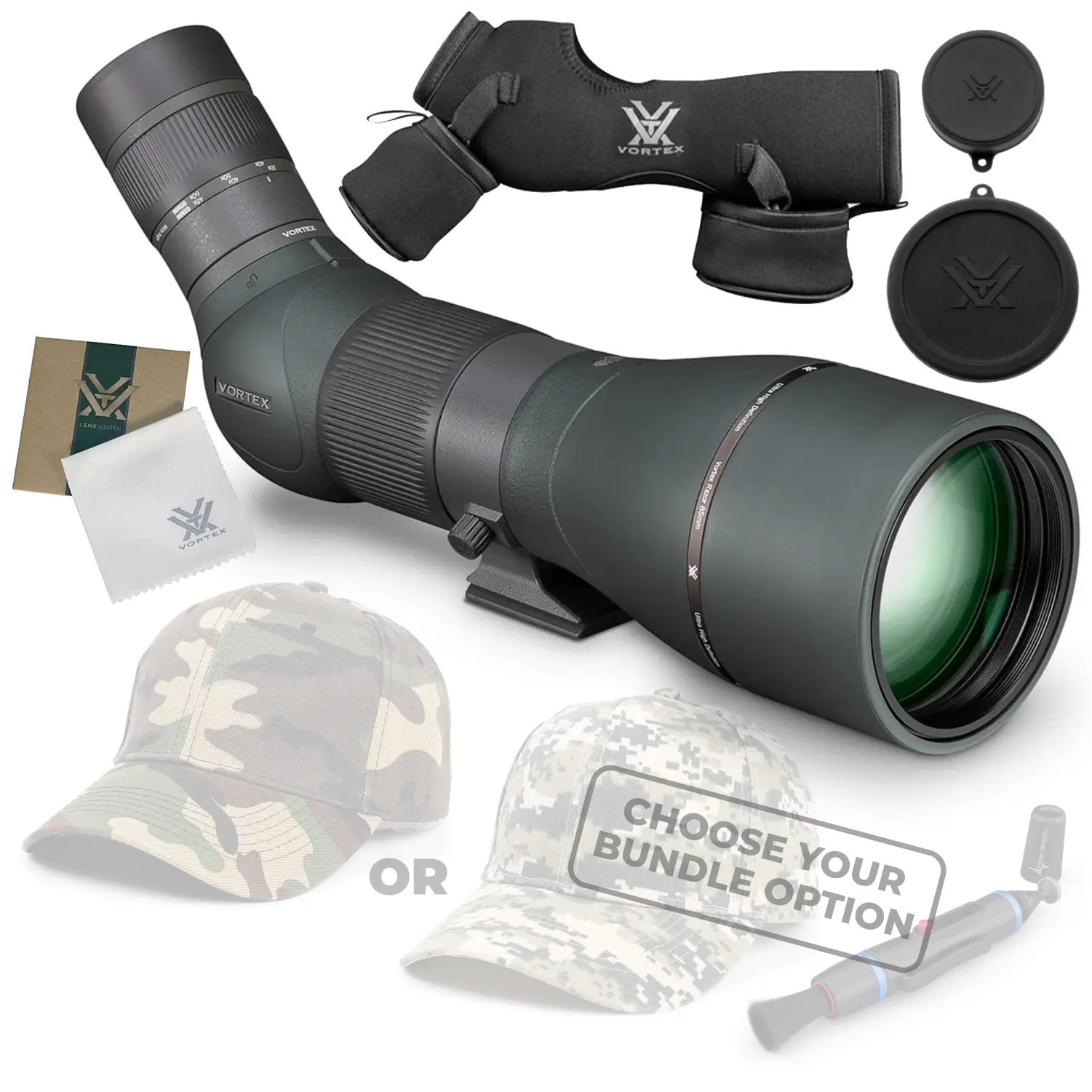 Vortex Optics Razor HD Angled Spotting Scope (RS-85A) - 27-60X Magnification, 85mm Objective Lens, High-Res, Adjustable Eyecups, Arca-Swiss Compatible, Comfortable, Shooting-Friendly, Multi-Coated, Free Camo Digital Hat + Lens Cleaning Pen