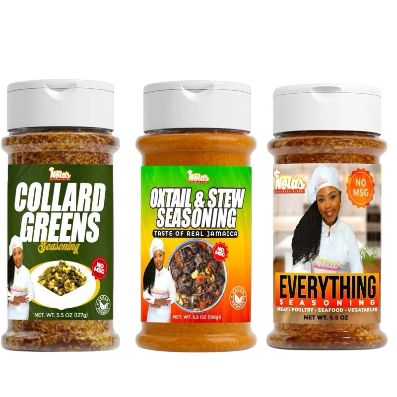 Buy 1 Get 2 Free Miss Nola 3-Pack Seasoning Set - Collard Greens, Oxtail & Stew,  Miss Nola’s Everything Seasoning - No MSG - 5.5 oz Each -- Variety Pack for Diverse Cooking Needs