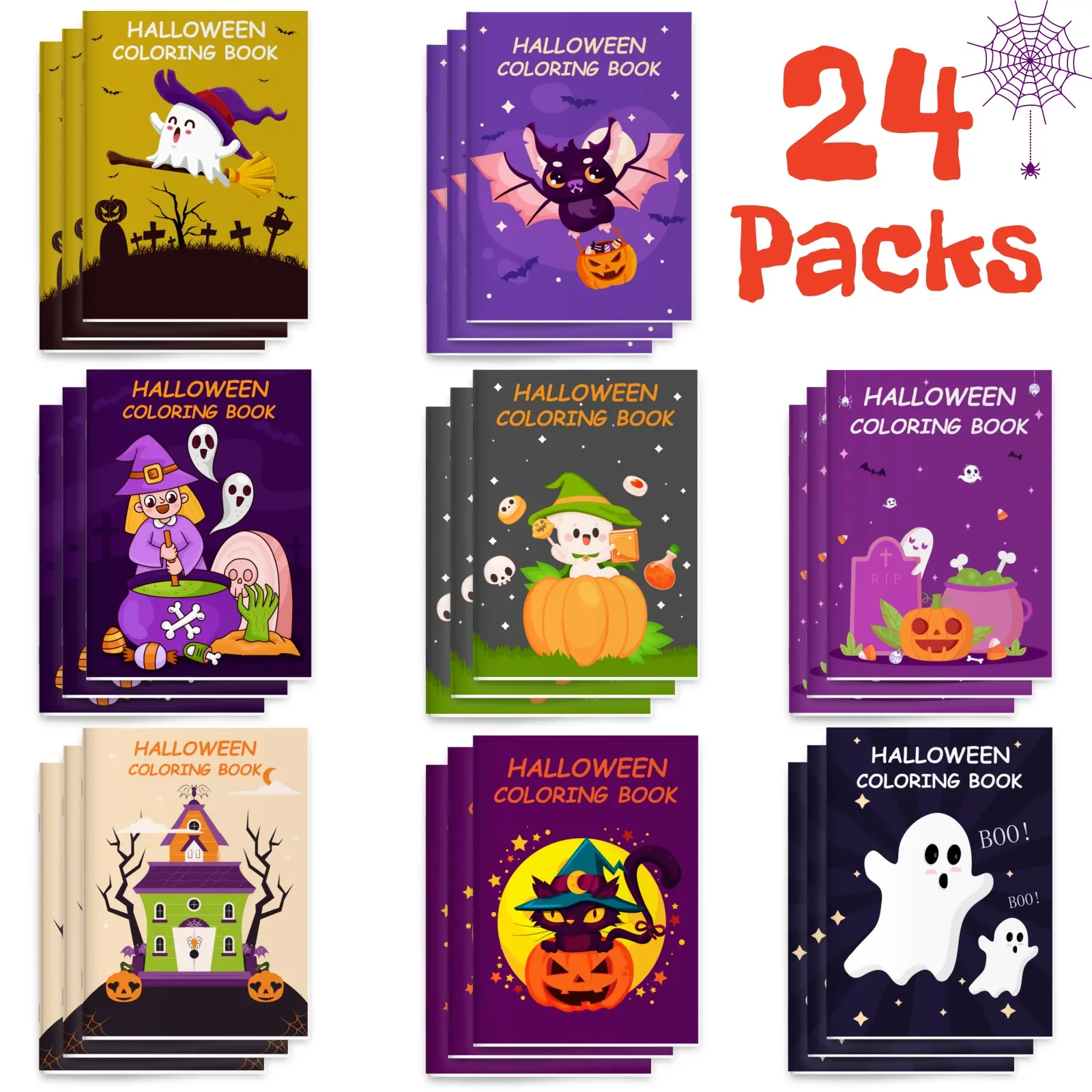24 Pack Halloween Mini Coloring Books for Kids Ages 4-12 - Spooky Activity Books with Pumpkin, Bat Designs, Fun for Trick or Treat Goodie Bags, Great as Classroom Party Favors, Kids' Halloween Gifts