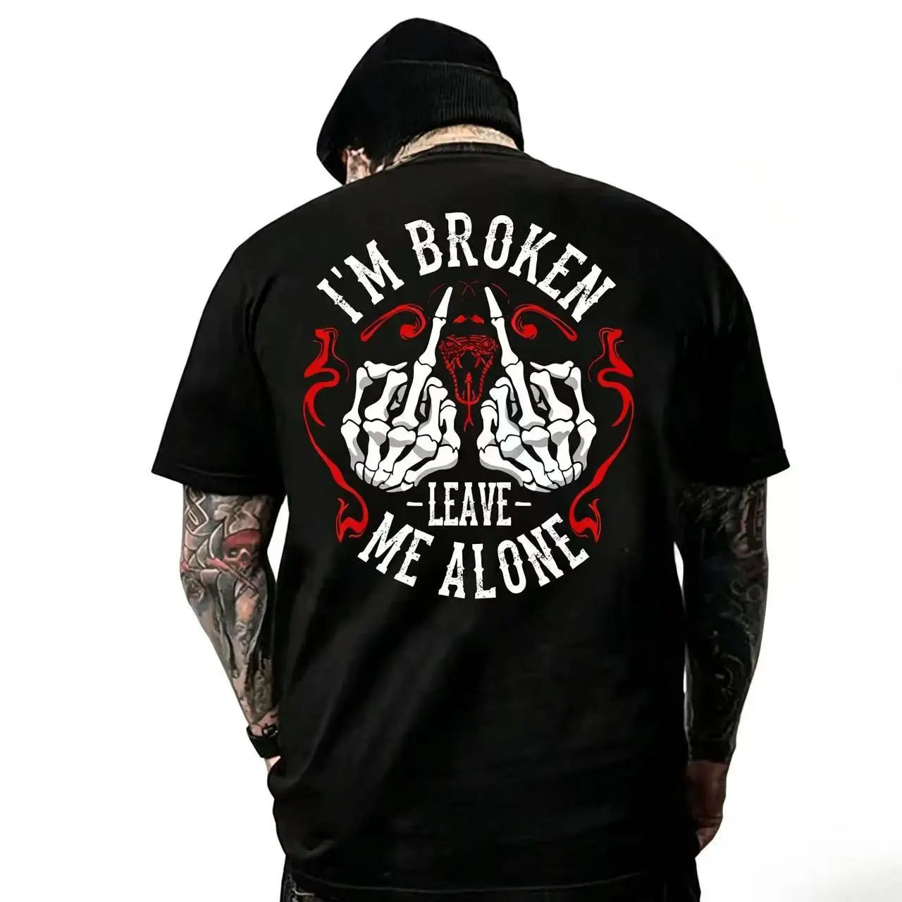 I’m Broken Leave Me Alone T-Shirt – Dark Humor Skull Graphic T Shirt for Men – Savage Attitude T-Shirt Casual Fabric