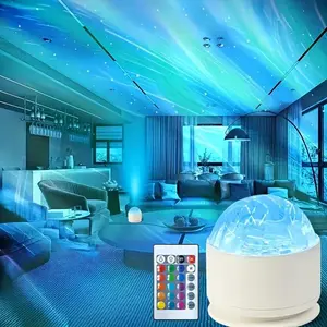 2 in 1 Aurora Ocean Wave Projector Light, USB Powered 16 Color Dynamic Ambient Light with Remote, Perfect for Home Decor, Restaurants & Bars, Aurora Projector Lamp