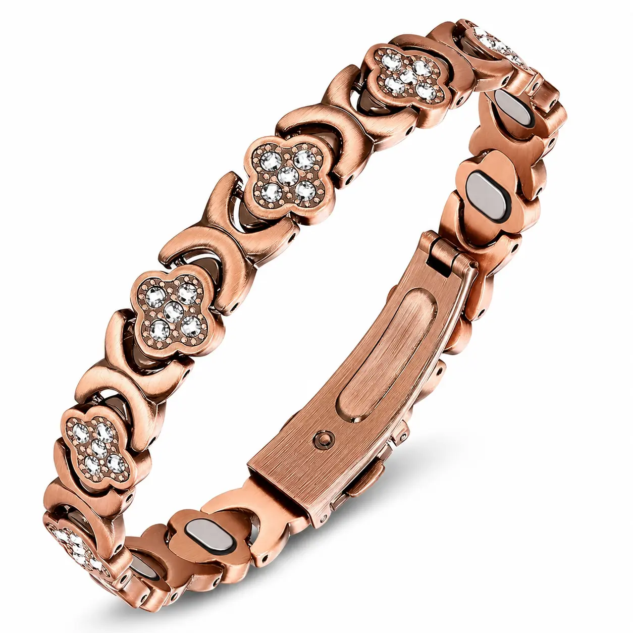 Ultra Strength Magnetic Therapy Bracelet, Magnetic Copper Bracelet for Women Ellipse Magnets Pure Copper Magnetic Bracelet Premium Butterfly Clasp & Adjustable Length Four-Leaf Clover Health Bracelets