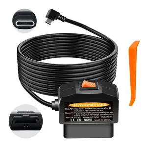 OBD2 to USB-C Power Adapter for Dash Cam, 3.5m Synthetic Hardwire Cable with Parking Monitoring, 5V/3A Output, 12.8V-36V Compatibility, 11.6V/23.4V Low Voltage Protection, ACC Mode, A5-B5 Pin Definition, Plug-and-Play Continuous Recording