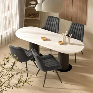 【TOP.1 dining chair】Modern Dining Chairs, Comfy Dining Room Chairs with Thick Cushions, Upholstered Fabric Kitchen Side Chairs with Metal Legs, Black