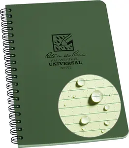 Rite in the Rain Side Spiral Notebook Green All-Weather Universal No 973 Waterproof Writing Pad 7 x 4.875 x 0.375 with Side Spiral Binding and Vibrant Green Cover