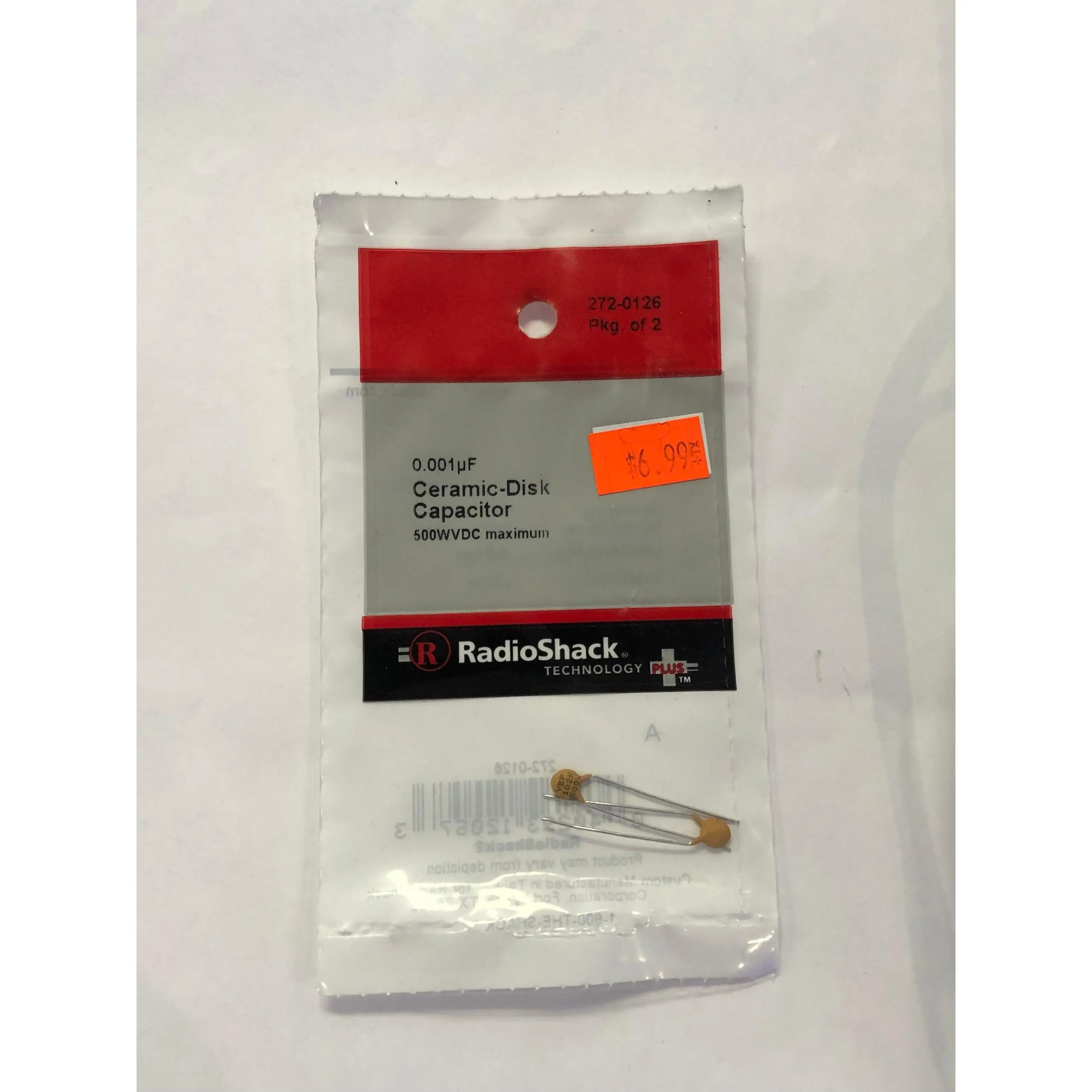 Radio Shack 0.001F Ceramic Disc Capacitor 500WVDC maximum (pk of 2)
