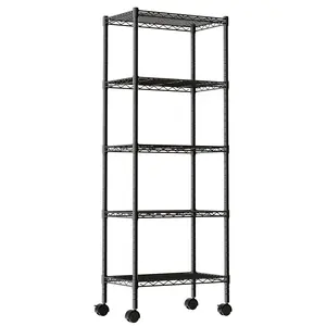 Heavy Duty Storage Shelves with Wheels, Adjustable Shelving Unit for Garage Kitchen Pantry, 200 lbs per Shelf, Black