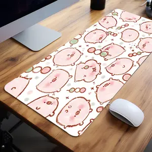 Extra Large Kawaii Pink Pig Mouse Pad Cute Cartoon Gaming Desk Mat 35x16 Inch Computer Keyboard Mousepad Gaming Desk Accessory with Non-Slip Rubber Base Durable Stitched Edge Perfect Gift for Home and Office