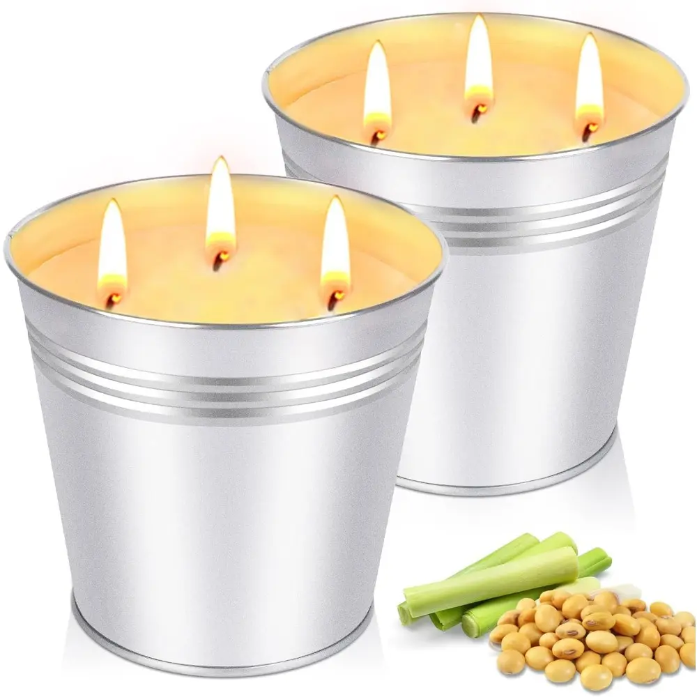 2-Pack Large 34oz 3-Wick Outdoor Citronella Soy Wax Candles, 200 Hours Burning Time, Home Decor for Patio, Household Room Plant Box Settings